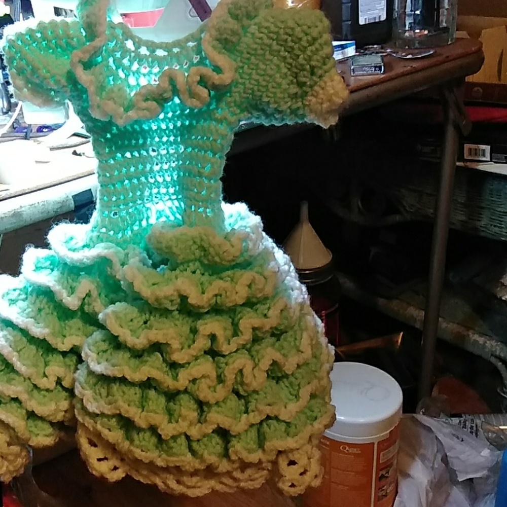 Handmade knitted fancy dress.